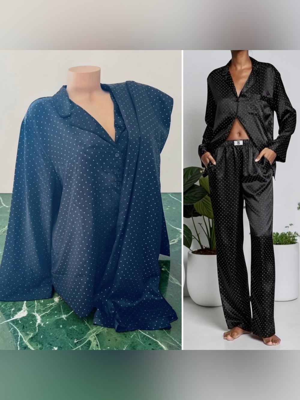 Victoria's Secret Pajama Luxury Satin Dew Drop Sleepwear Set Black XXL
